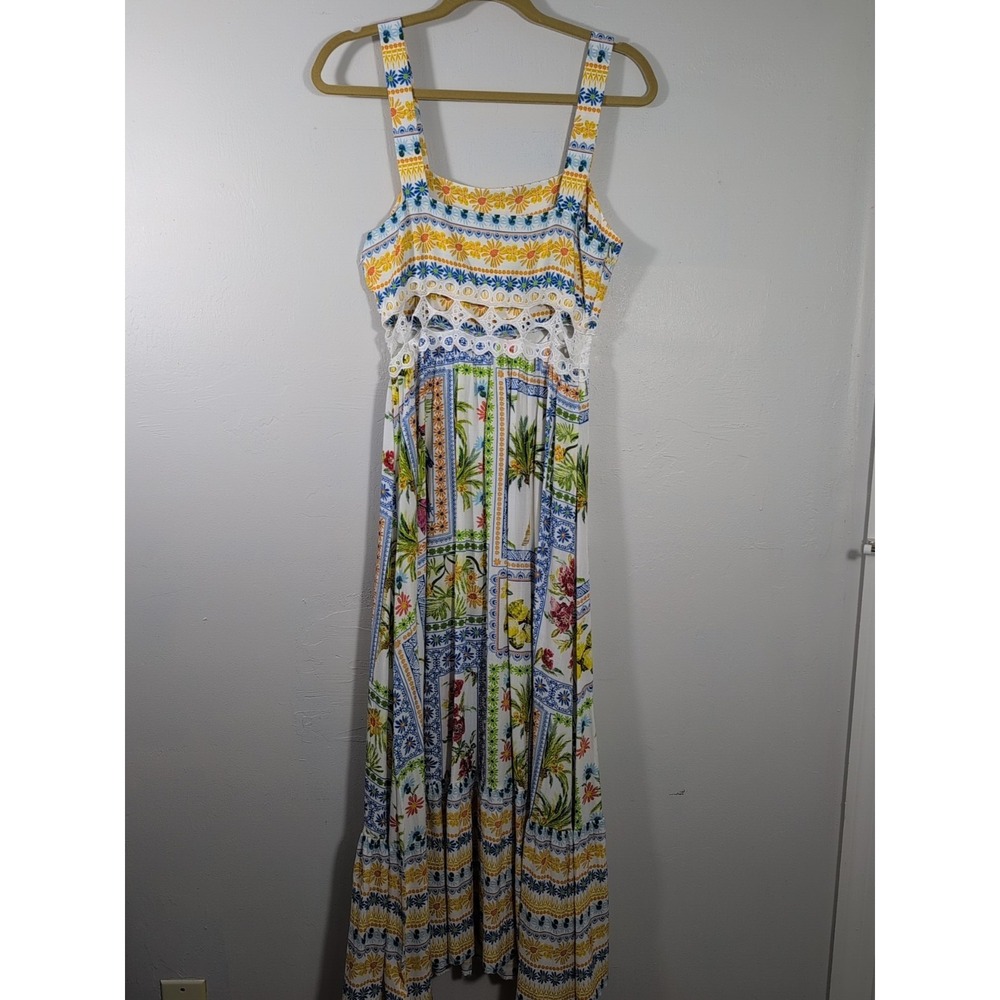 NWT Cupshe Tropical Print Crochet Waist Maxi Dress Side Zip Size Small